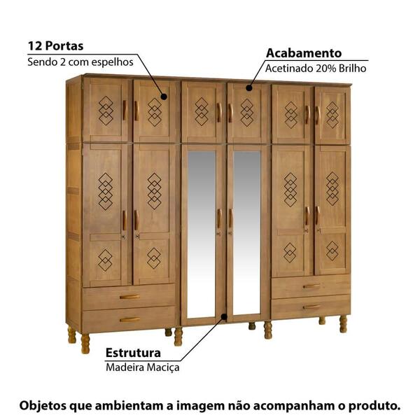 Guarda Roupa 6 portas 4 gavetas em madeira - Entalhe - Imagem 3